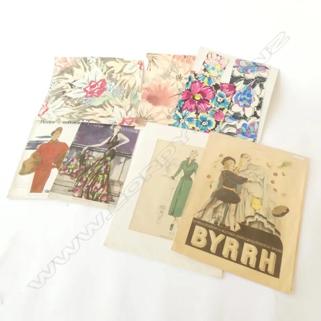 W/C TEXTILE DESIGNS, 2 FRENCH FASHION MAGAZINES ETC Image 1++