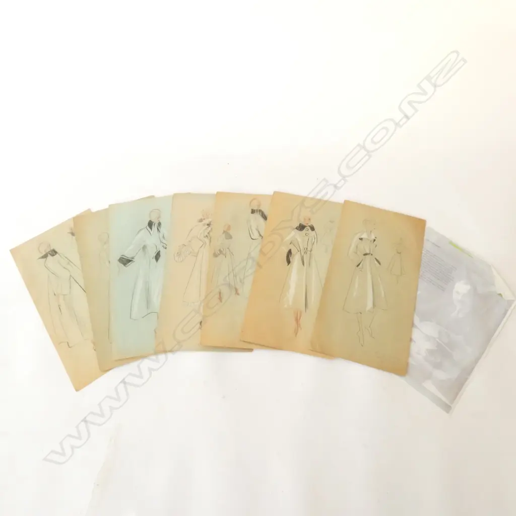 8 LEO TISSANDIE ORIGINAL DRAWN FASHION ILLUSTRATIONS C. 1940's Image 1++