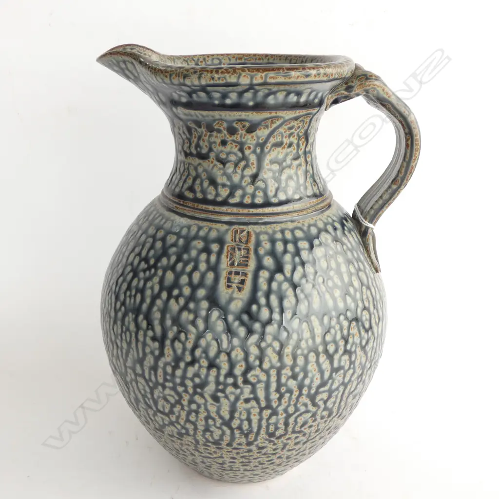 LARGE KIM MORGAN JUG WITH A FAUX BLUE ASH TRICKLE H.310mm Image 1++