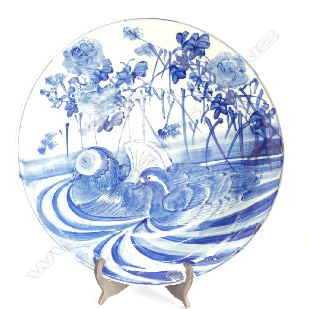 LG JAPANESE IMARI PORCELAIN PLATE DIA. 360MM. DUCKS ON WATER DESIGN Image 1++