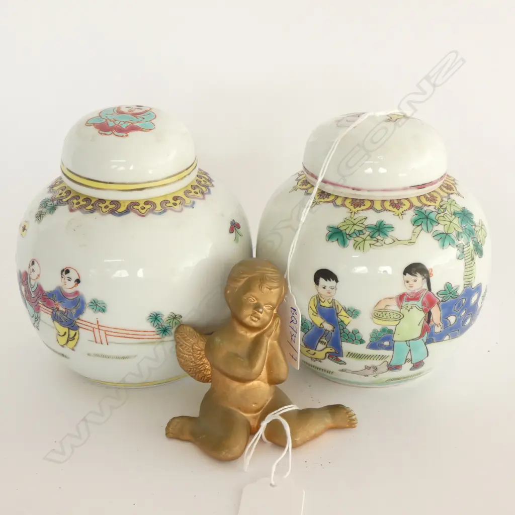 2 MODERN CHINESE GINGER JARS H. 120MM + CERAMIC ANGEL  Image 1++