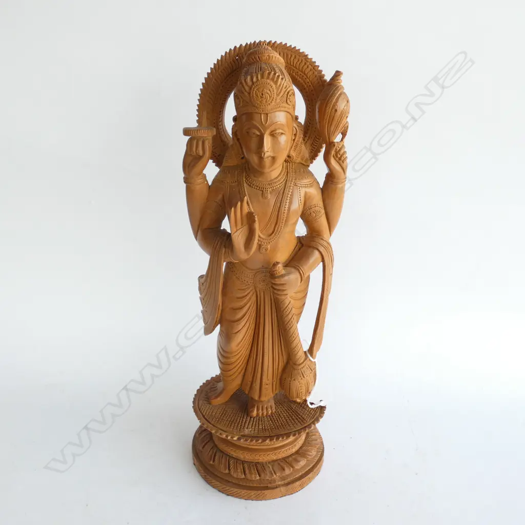 OLD FINELY CARVED WOODEN INDIAN GODDESS H. 350MM Image 1++