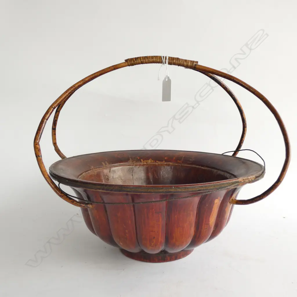 ORIENTAL WOODEN BOWL 305MM DIA OLD CRACK Image 1++