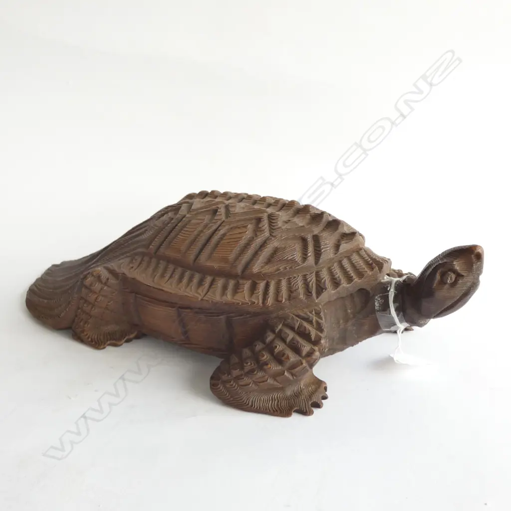 OLD JAPANESE MYTHICAL TORTOISE CARVED WOOD L.460mm Image 1++