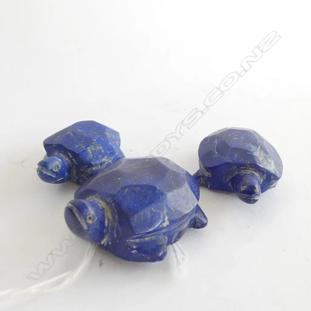 3 X  AFGHAN SMALL LAPIS LAZULI CARVED TURTLES Image 1++