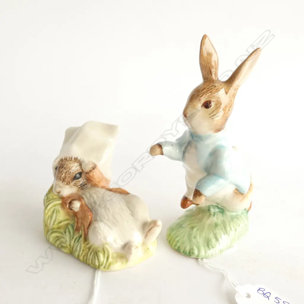 2 X ROYAL ALBERT BEATRIX POTTER FIGURINES - PETER RABBIT & BENJAMIN WAKES UP Image 1++