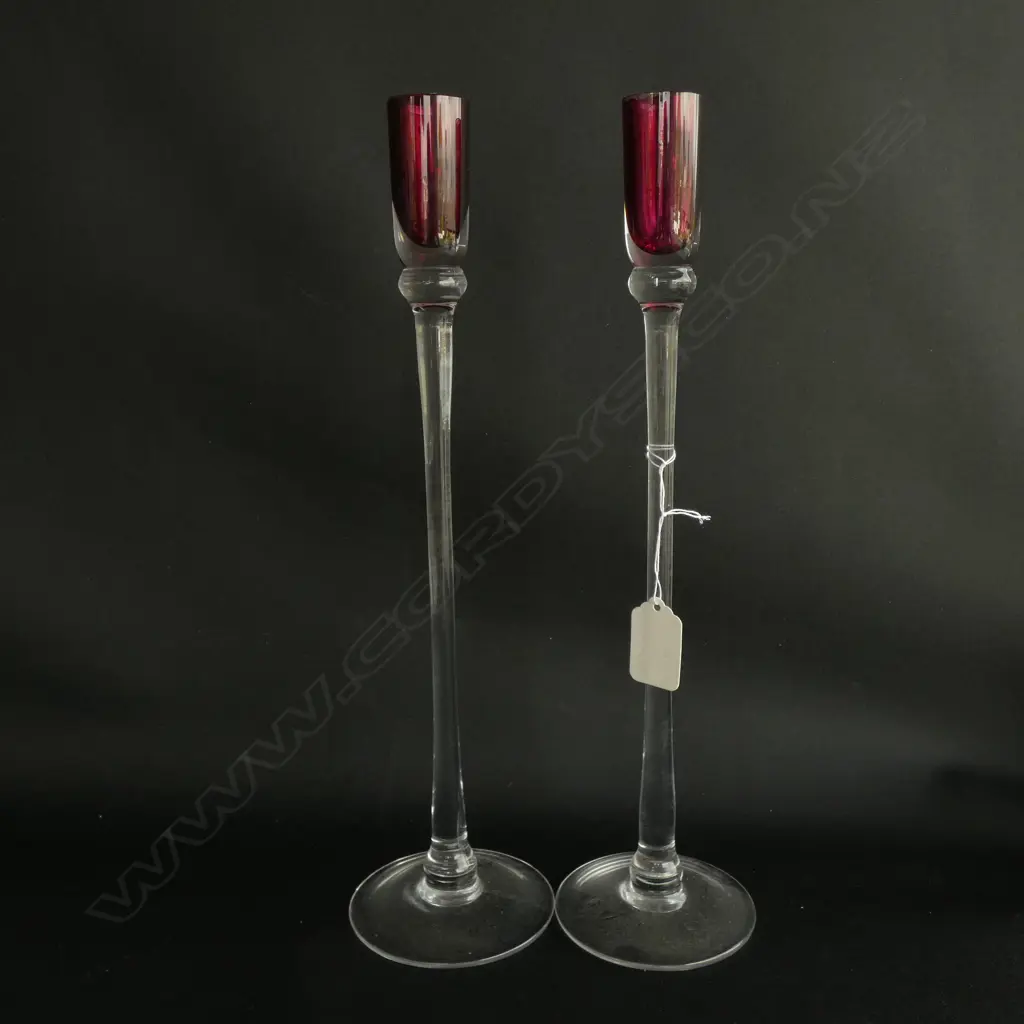 2 MODERNIST GLASS CANDLESTICK C1975 Image 1++