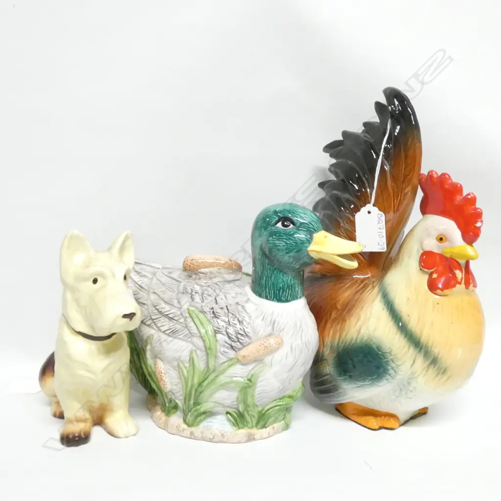 SYLVAC TERRIER #1206 + CHICKEN H.280MM & LG DUCK TEAPOT L. 250MM.  Image 1++