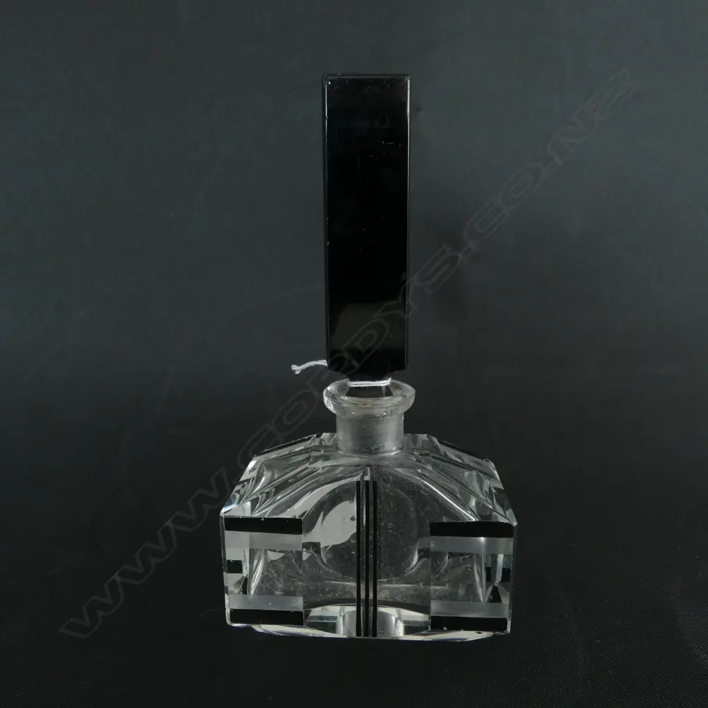 ART DECO GLASS SCENT BOTTLE BLACK & WHITE Image 1++