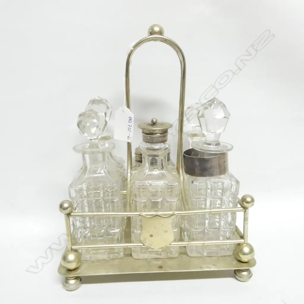 OLD CUT CLASS 6 PC CRUET SET WITH HOLDER  Image 1++
