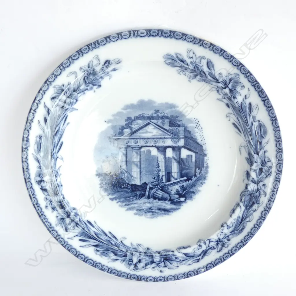 VICTORIAN COPELAND BLUE/WHITE CABINET PLATE - GREEK RUINS DIA.320 Image 1++