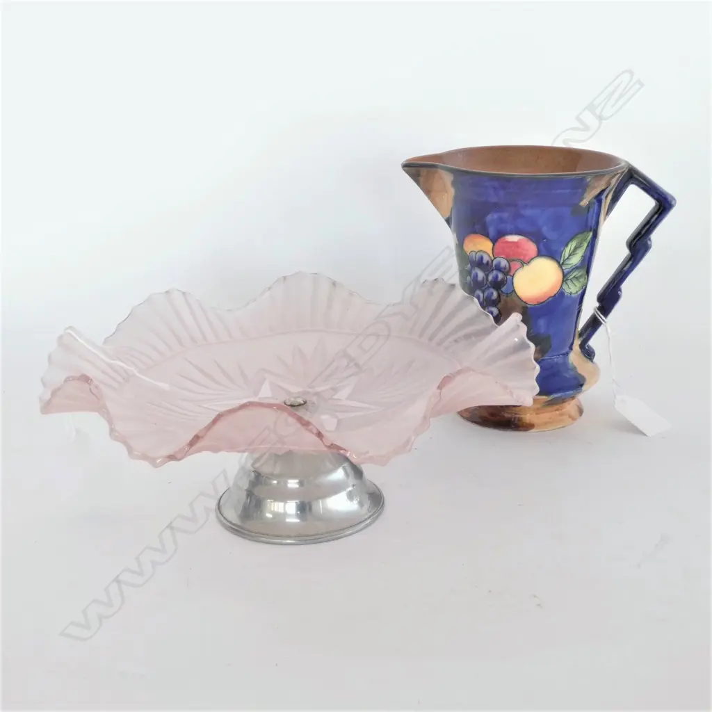 TUNSTALL ART DECO JUG + PINK DEPRESSIONWARE TAZZA 250M Image 1++