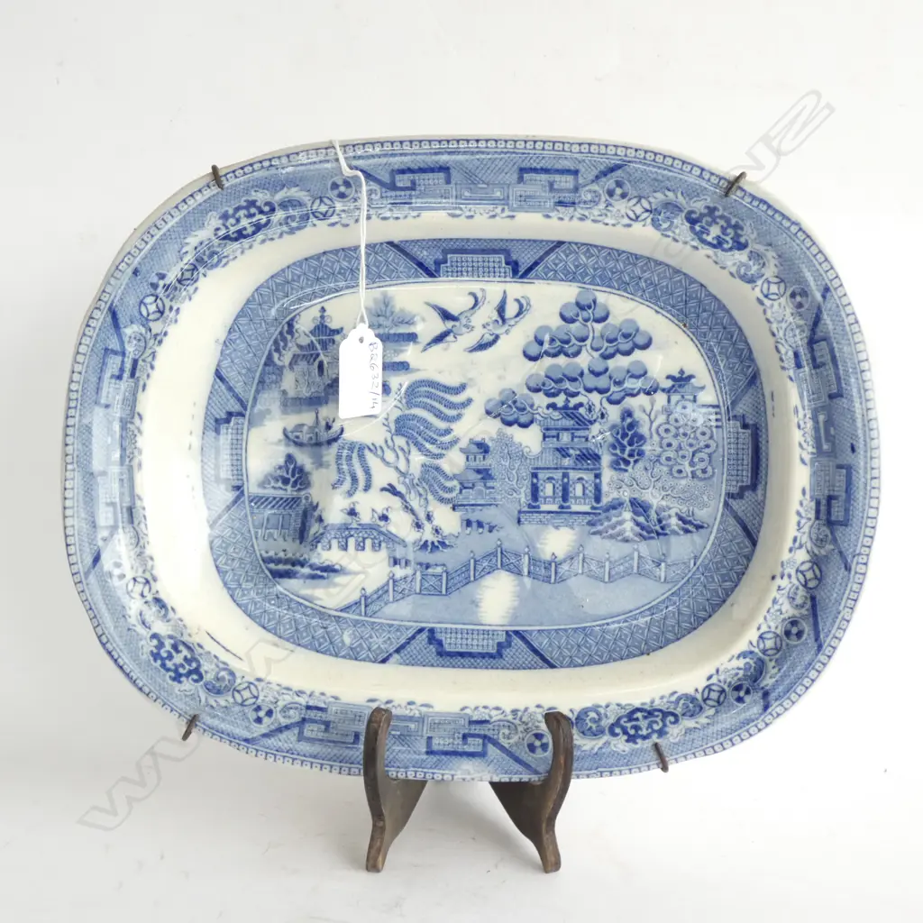 19thC WILLOW PATTERN MEAT DISH L. 320MM Image 1++
