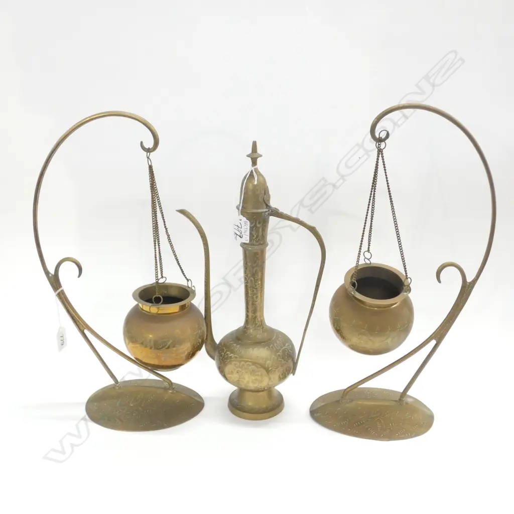 PR BRASS HANGING INCENSE BURNERS H. 445MM + TALL VESSEL  Image 1++