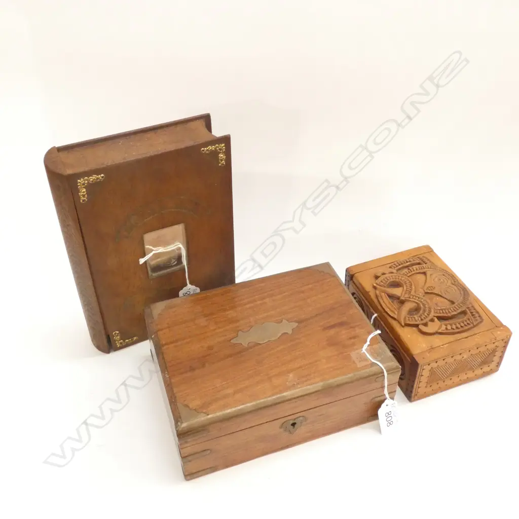 3 WOODEN BOXES; MAORI CARVED ETC  Image 1++