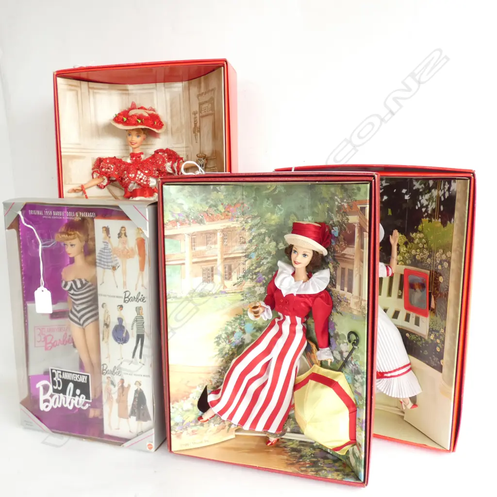 3 COCA COLA BARBIES + 35TH ANNIVERSARY BARBIE Image 1++