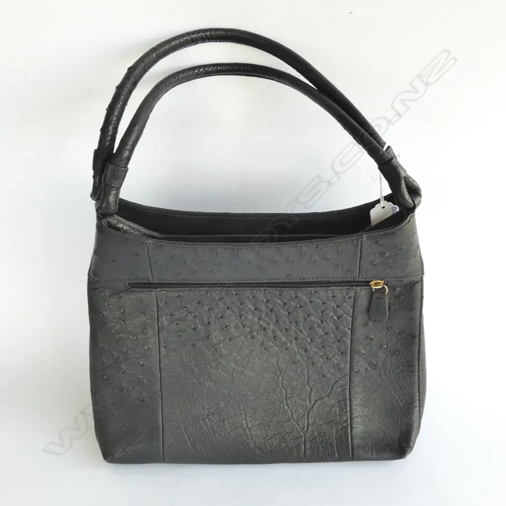 GENUINE OSTRICH BLACK LEATHER HANDBAG 300 X 250MM Image 1++