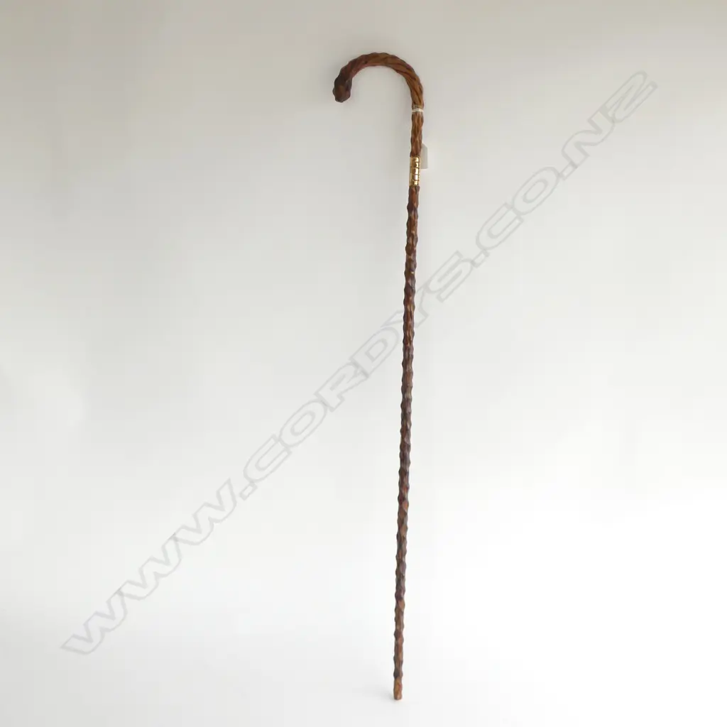 EARLY 20THC BRIAR WALKING STICK 18CT GP MOUNT Image 1++