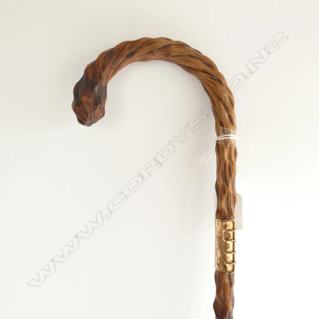 EARLY 20THC BRIAR WALKING STICK 18CT GP MOUNT Image 1++