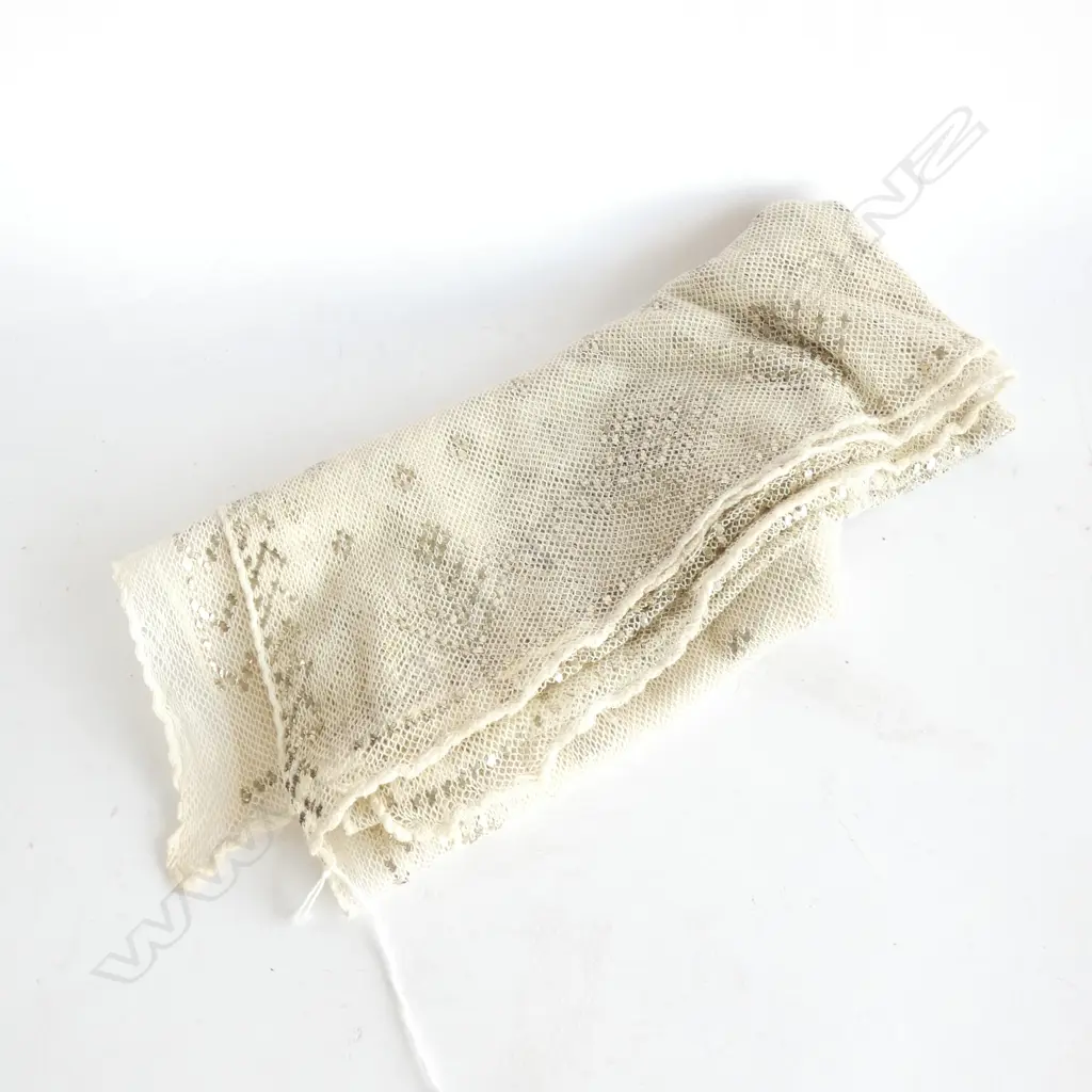 DECO STYLE WHITE SHAWL WOVEN METAL DESIGN L. 2M Image 1++