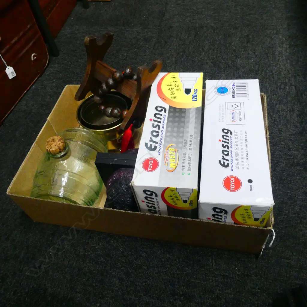 BOX LOT WHITEBOARD MARKERS, BOOKENDS, BEADS ETC Image 1++