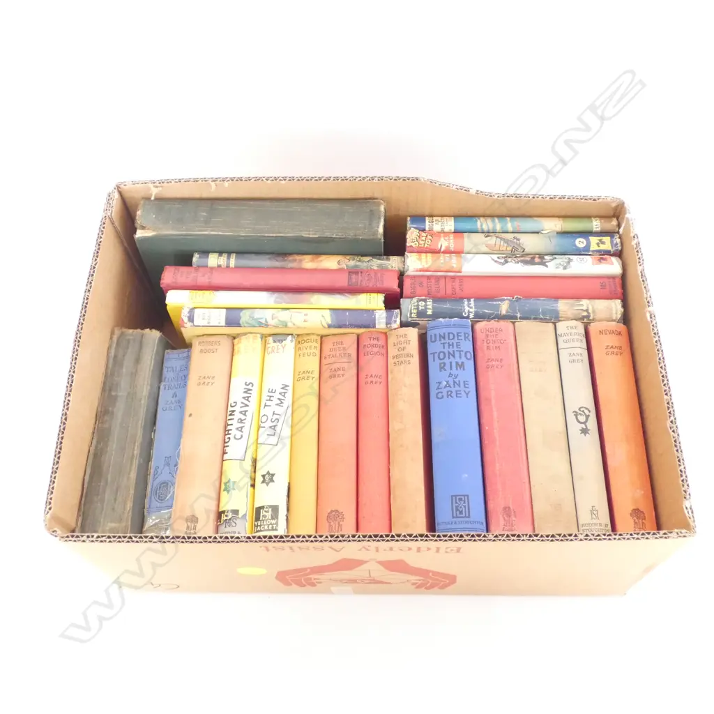 BOX ASST OLD ZANE GREY & BIGGLES BOOKS  Image 1++