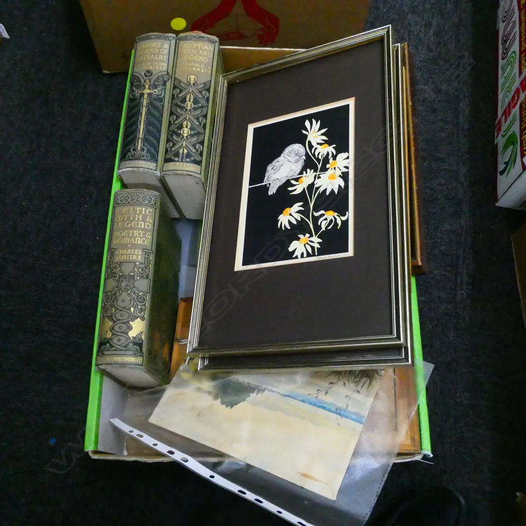 BOX LOT ASST. ARTWORKS + 3 BOOKS  Image 1++