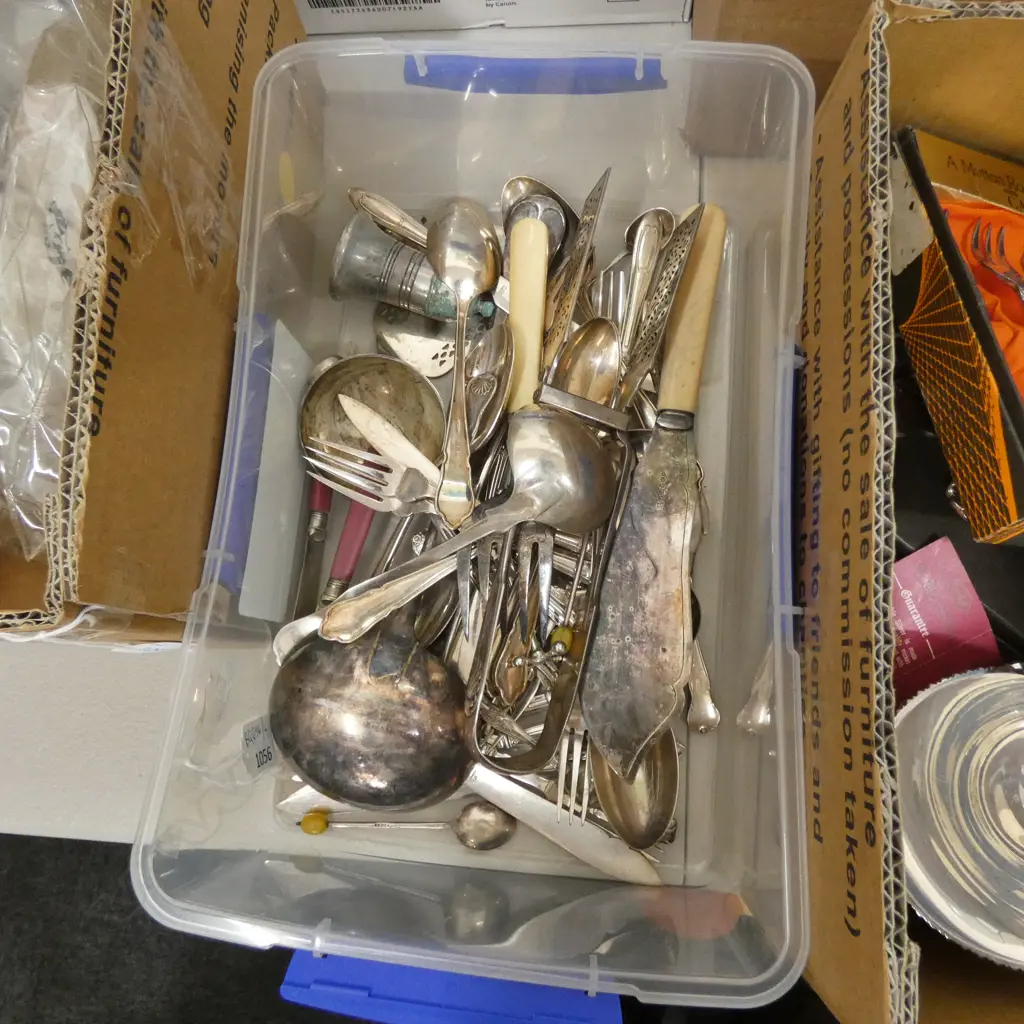 BOX LOT ASST. SILVER PLATE CUTLERY ETC Image 1++