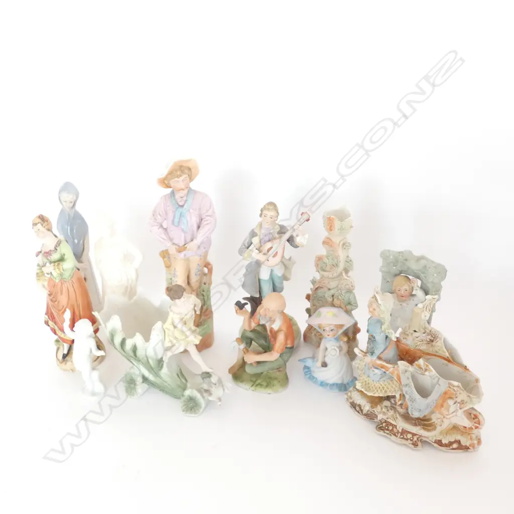 BOX LOT VINTAGE BISQUE PORCELAIN FIGURINES  Image 1++