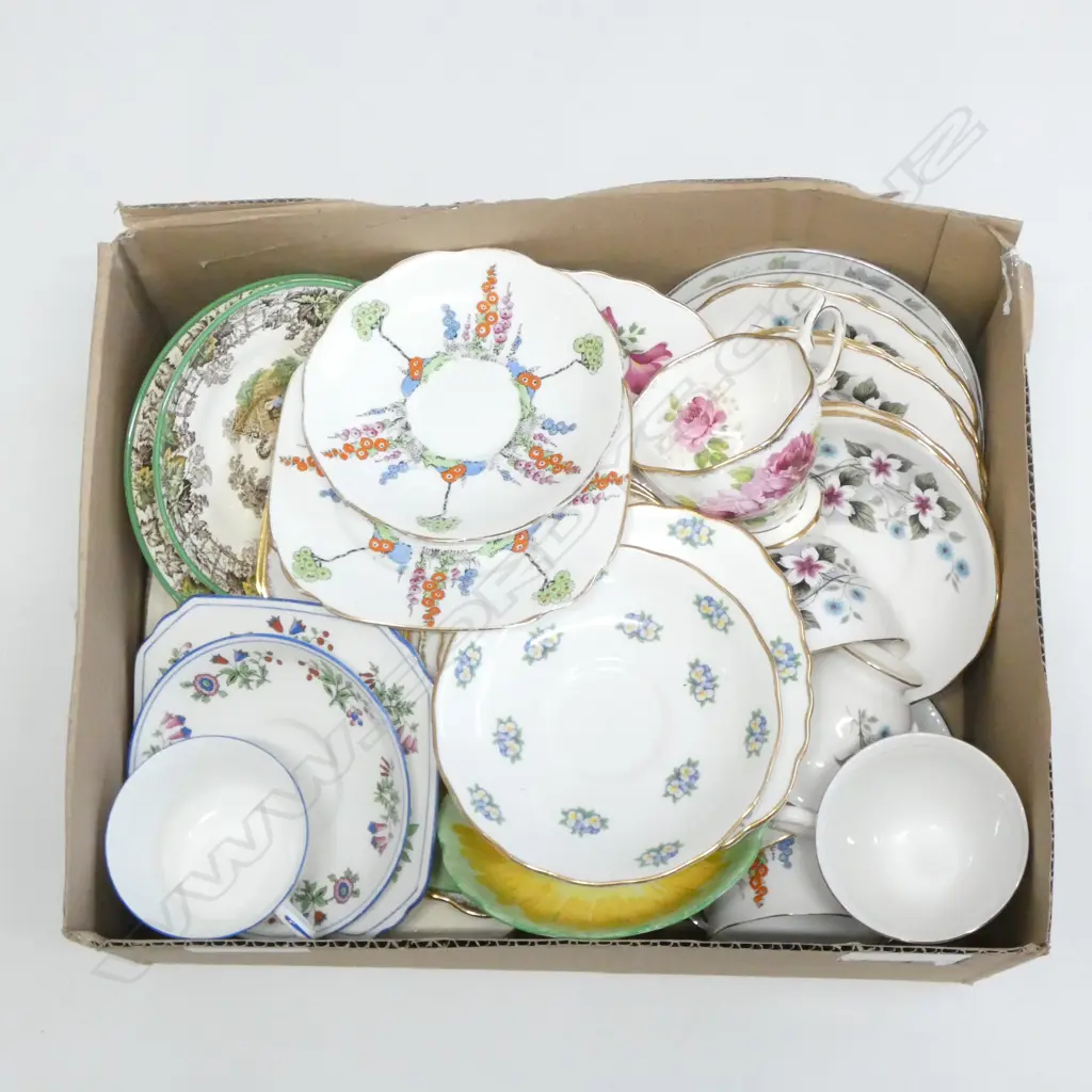 GOOD BOX LOT ASSORTED CHINA TRIOS, PLATES ETC.. Image 1++