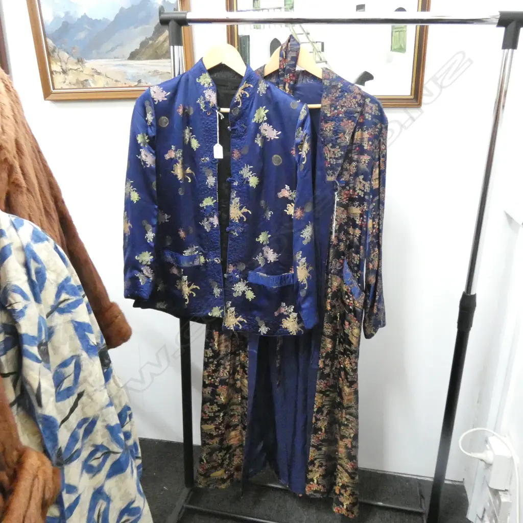 2 BLUE ORIENTAL SILK? ROBES; JACKET & DRESSING GOWN Image 1++