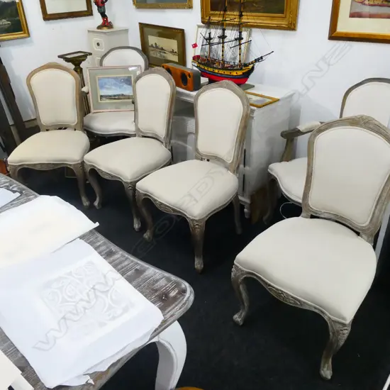 6 FRENCH STYLE CHAIRS; 2 ARE CARVERS 