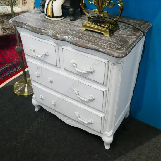 4 DRAWER SHABBY CHIC CHEST 2 HANDLES IN DRAWER H. 830MM W. 770MM