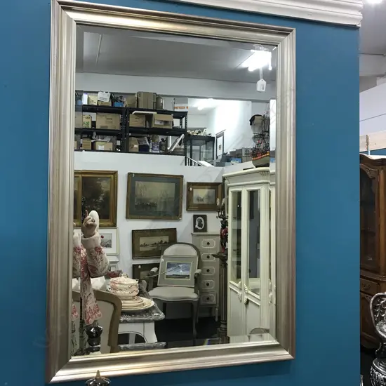 HAMPTON STYLE SILVER FRAMED MIRROR, 710 X 1010MM