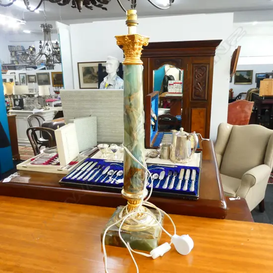 ONYX AND BRASS CORINTHIAN COLUMN LAMP BASE (no shade)