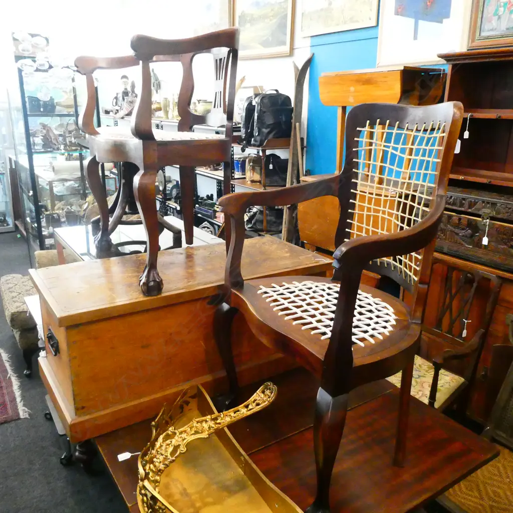 TWO WOOD AND LEATHER CHAIRS Image 1++