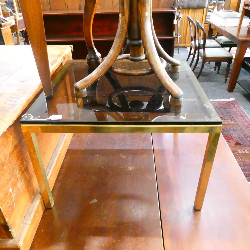 SQUARE BRASS & GLASS COFFEE TABLE H. 400MM 600MM SQ Image 1++