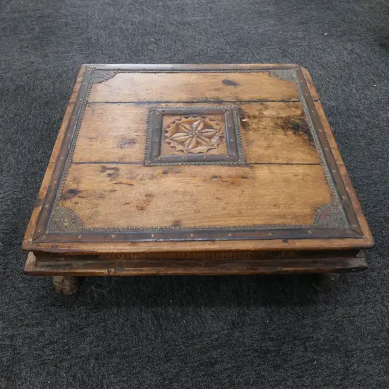 INDIAN CARVED WOODEN LOW TABLE, 117 X 600 X 600MM