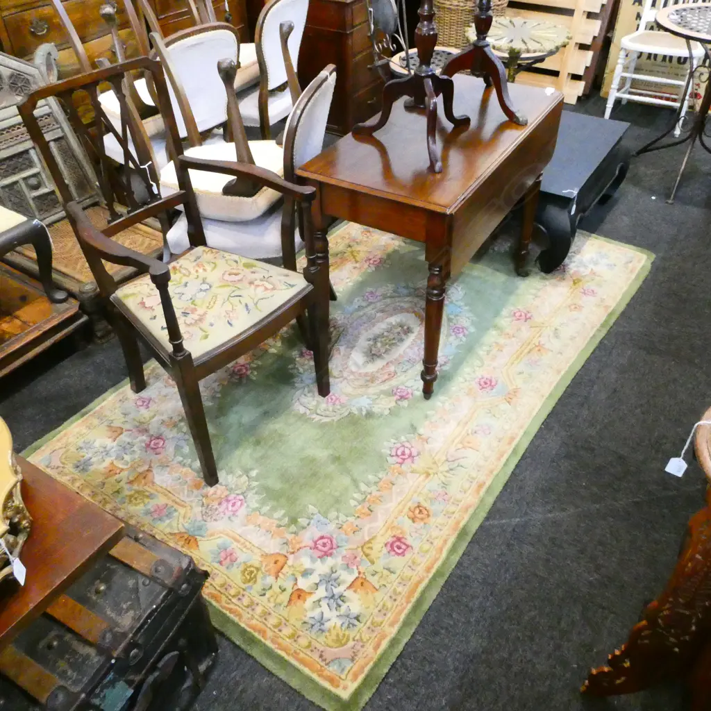 MACHINE KNOTTED AUBUSSON STYLE GREEN RUG W. 1230MM  Image 1++