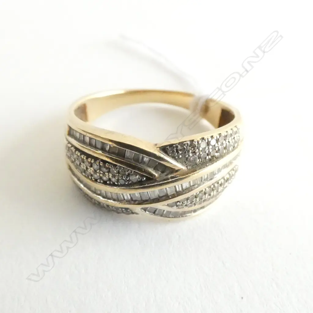9CT MULTI DIAMOND MULTI BAND RING BAGUETTE & BRILLIANT CUTS Image 1++