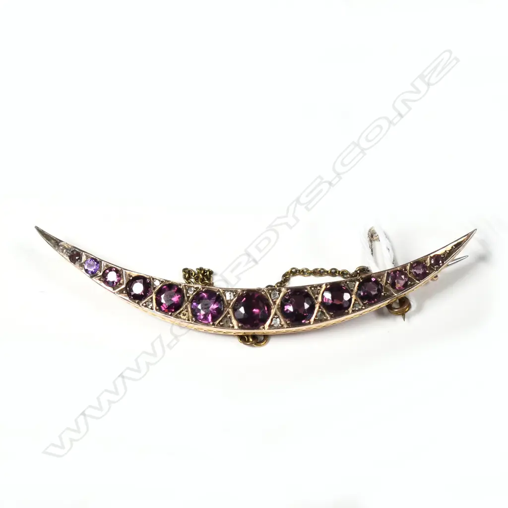 9CT CHESTER 1908 13 AMETHYST ? & DIAMOND BROOCH Image 1++