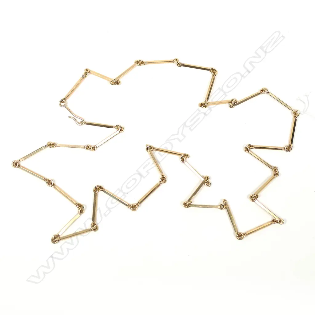 UNMARKED 9ct GOLD BAR LINK CHAIN NECKLACE, ATTRIB TO KOBI BOSSHARD. 12.8gm Image 1++