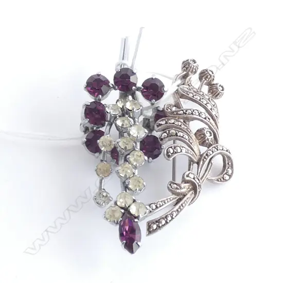 STG SILVER & MARCASITE BROOCH + 1 OTHER