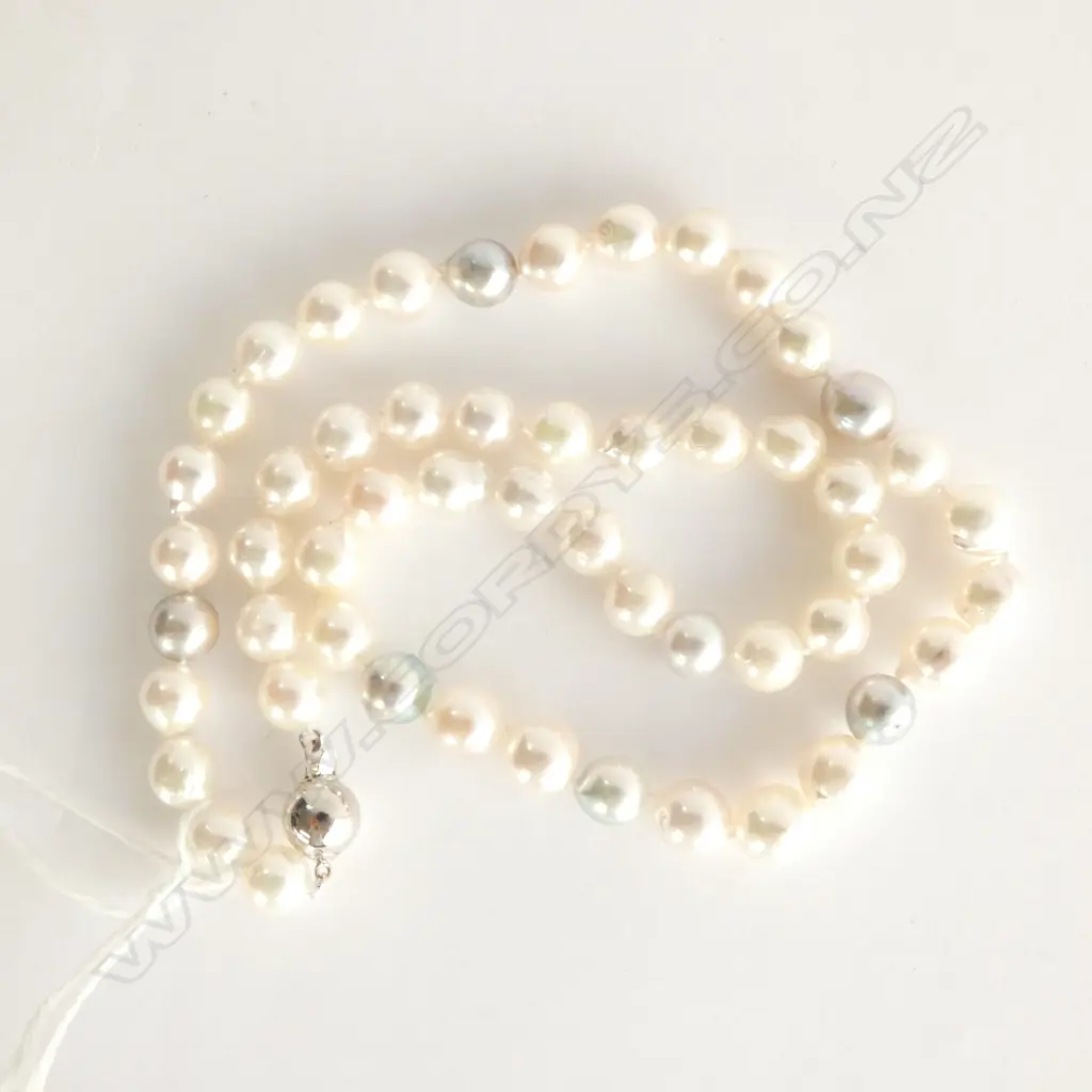 14K WHITE GOLD & CULTURED PEARL NECKLACE L.400mm Image 1++