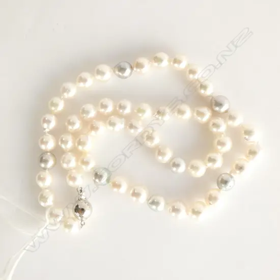 14K WHITE GOLD & CULTURED PEARL NECKLACE L.400mm