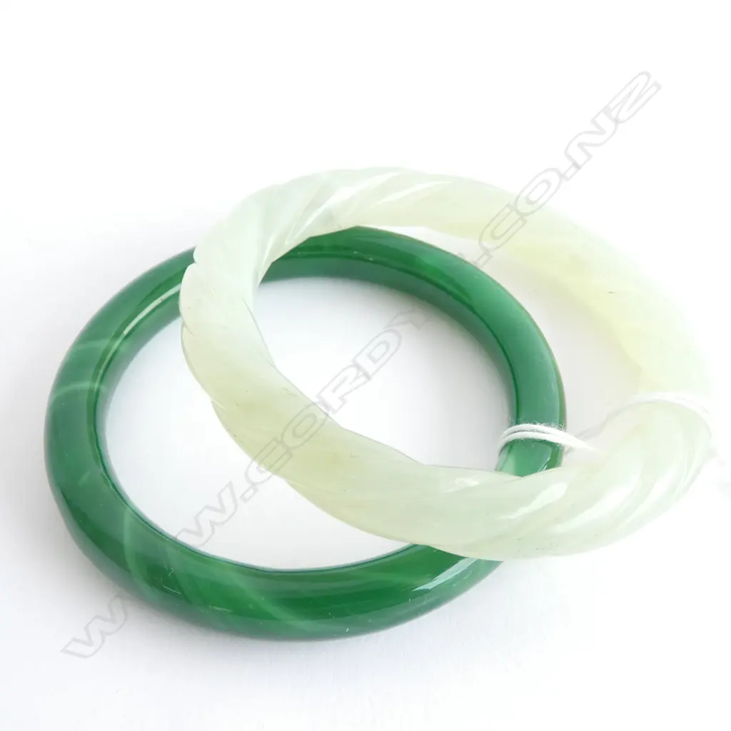 2 BANGLES JADE? & GLASS  Image 1++
