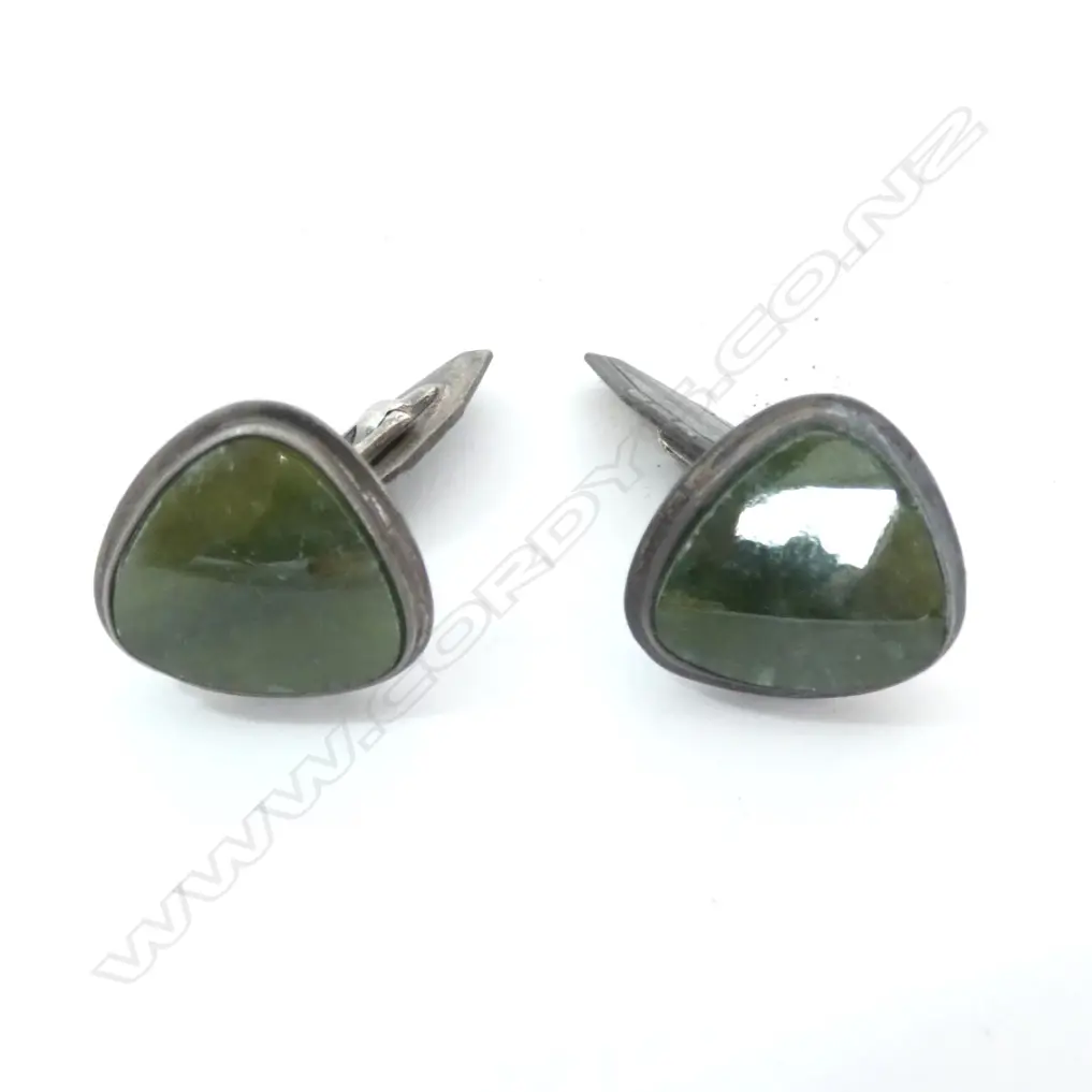 PAIR CONT, 835 SILVER & NZ POUNAMU CUFFLINKS Image 1++