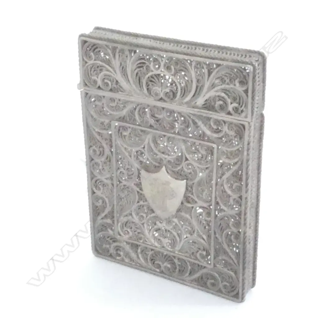 BEAUTIFUL ANTIQUE FILIGREE CARD CASE, NOT STAMPED BUT TESTS AS SILVER, ANTIQUE Image 1++