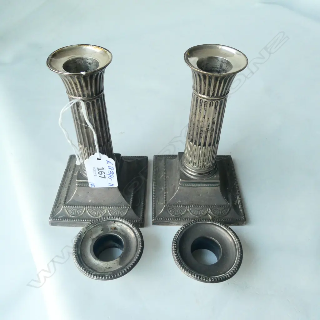 PR LATE VICT. SILVER COLOUMN CANDLESTICKS LONDON 1897 Image 1++