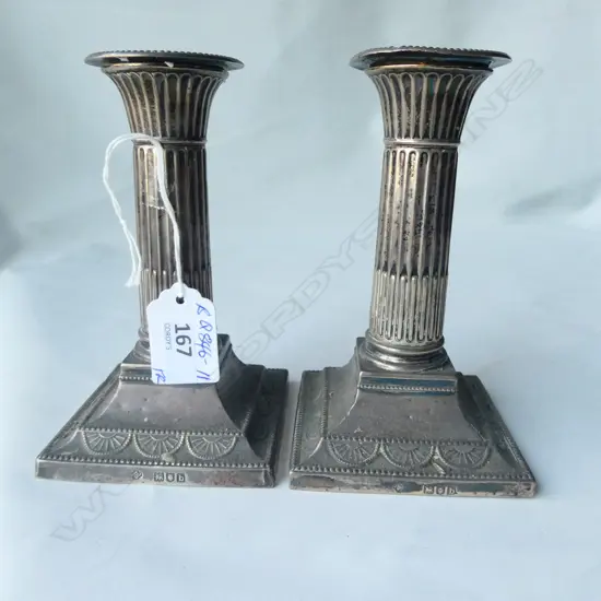 PR LATE VICT. SILVER COLOUMN CANDLESTICKS LONDON 1897